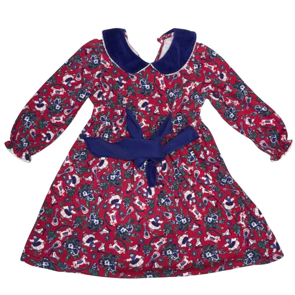Vintage Esprit Dress Kids Girls 6 Red Peter Pan Collar Floral Holiday Classic
